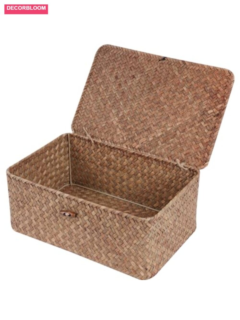 Handwoven Seagrass Wicker Shelf Basket with Lid Rectangular Storage Organizer